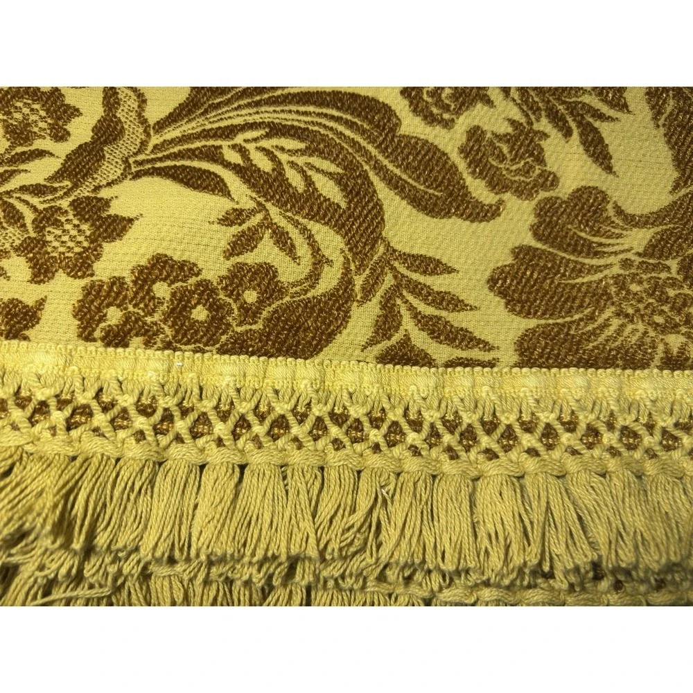 Bates Bedspread Damask Floral Gold Matelasse Double Jacquard Fringe Cottage